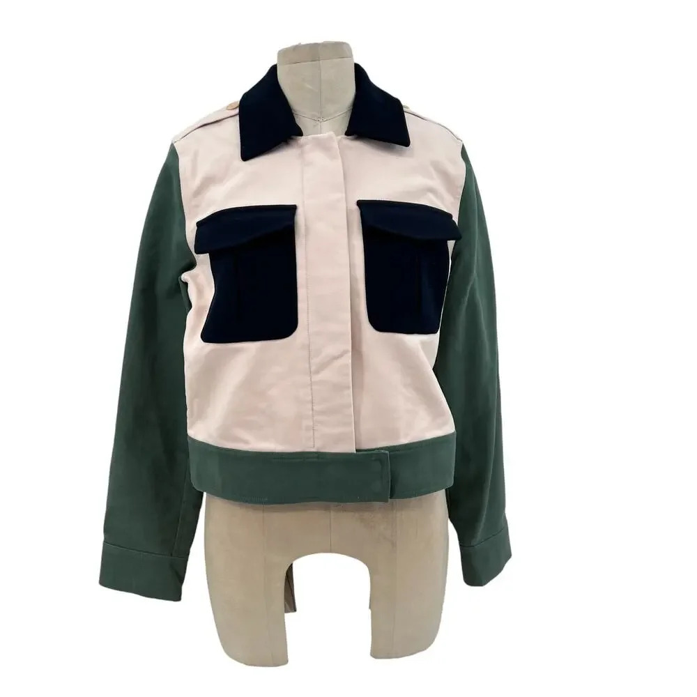 BLDWN Beck Jacket in Gloss Pink Colorblock Green Navy Blue Cropped Size Small